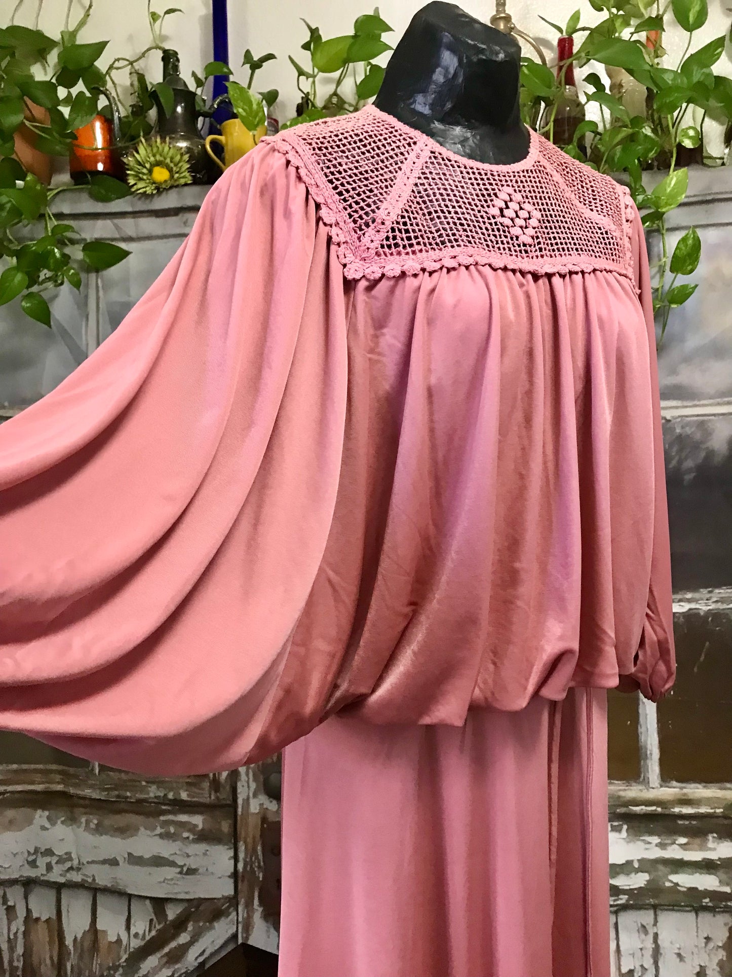 70's Dusty Rose Blousy Batwing Dress