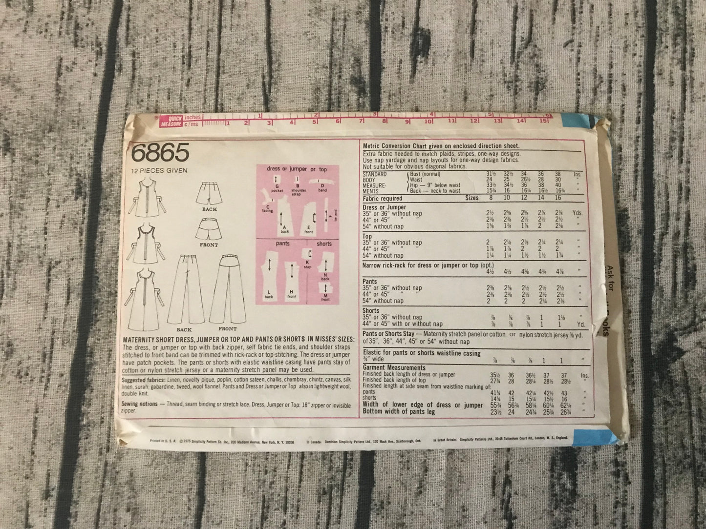 Simplicity 6865 Misses' Maternity Dress, Top, Pants and Shorts