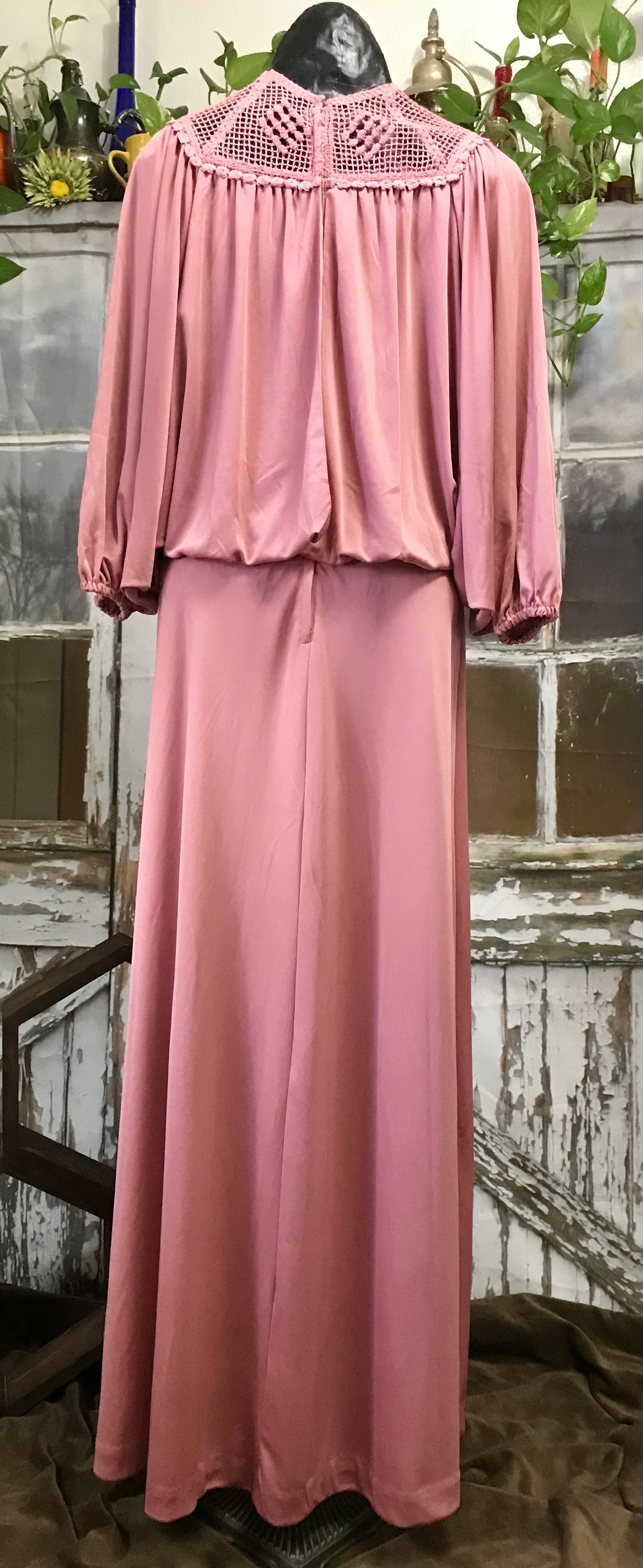 70's Dusty Rose Blousy Batwing Dress
