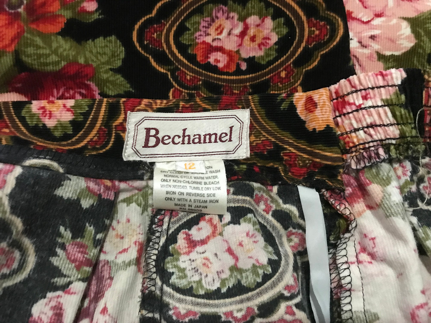 1980's Bachamel Dark Floral Corduroy Skirt