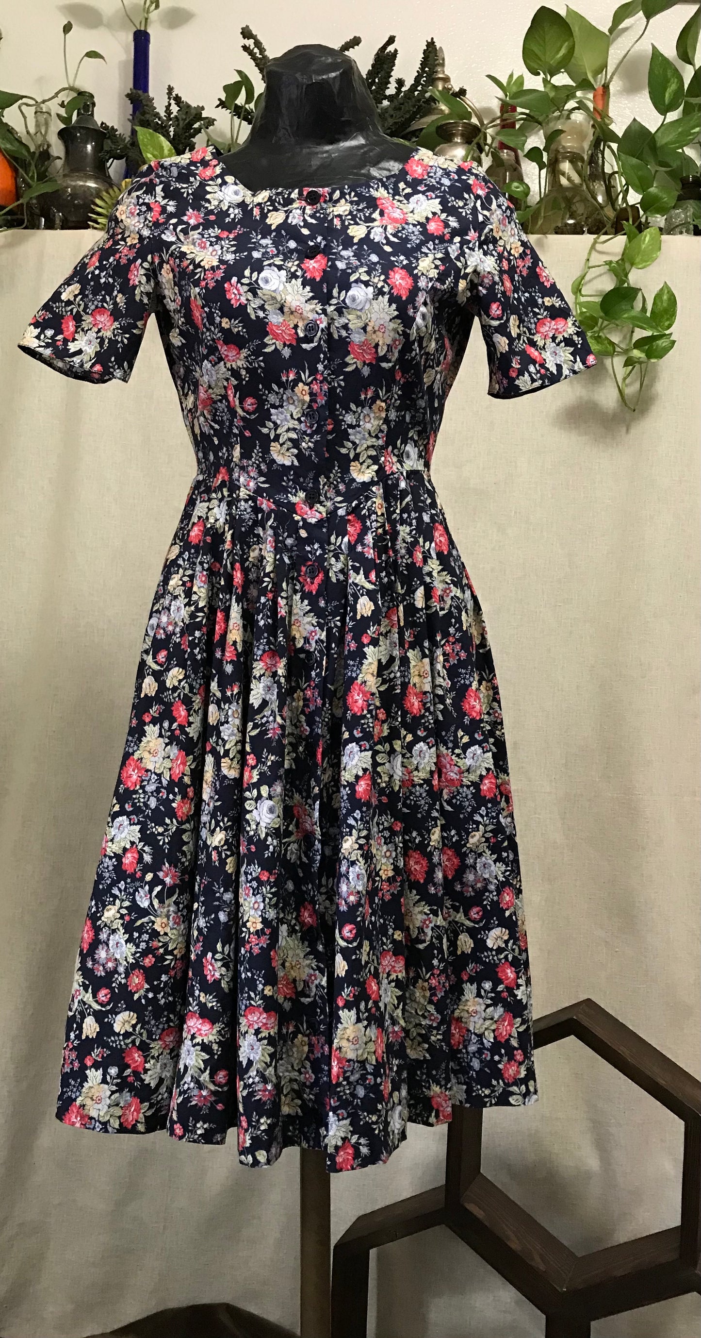 Navy 80's Laura Ashley Tea Dress