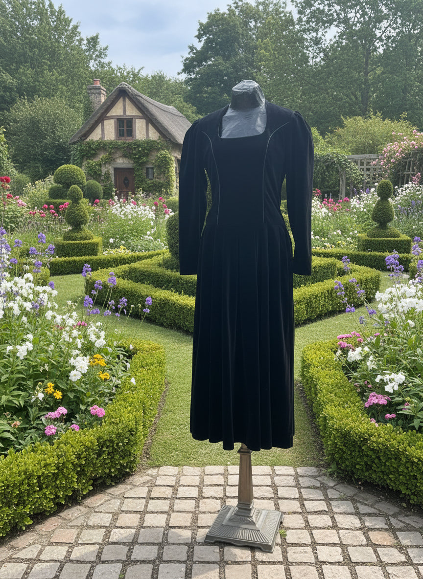 Midnight Blue Velvet Cottagecore Maxi Dress by Laura Ashley