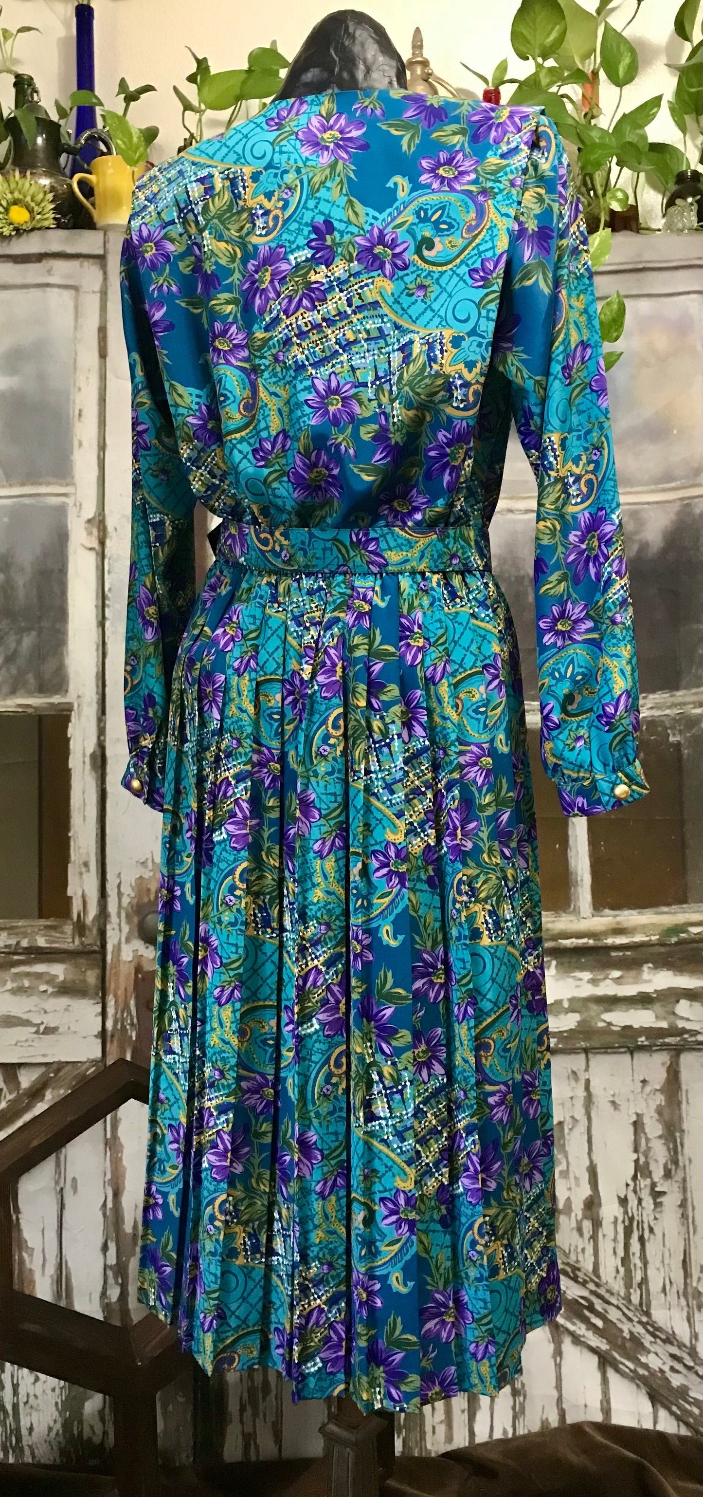 Teal 80's Leslie Fay Midi Dress