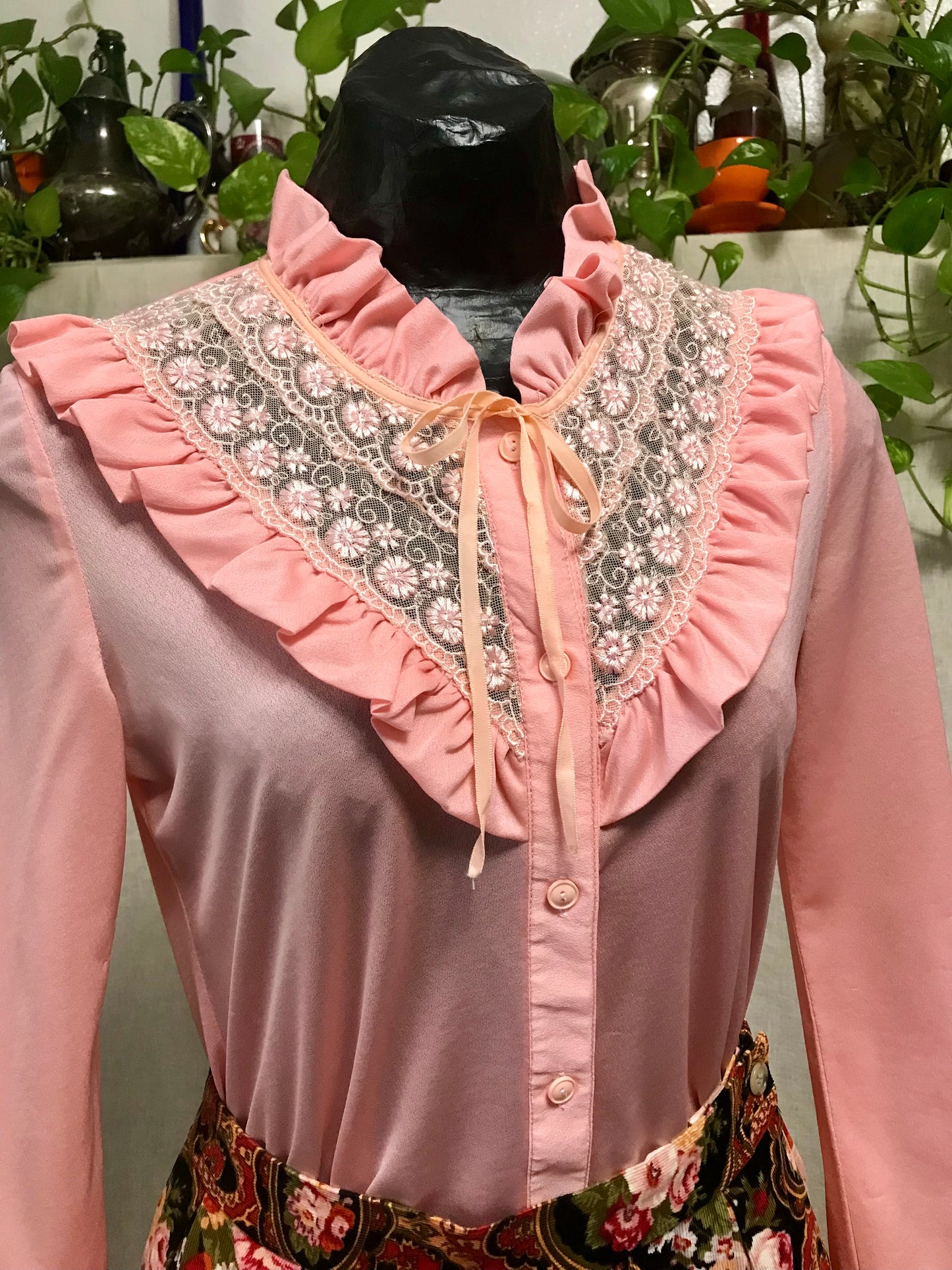 Pink Cottagecore 1970's Button Down Blouse