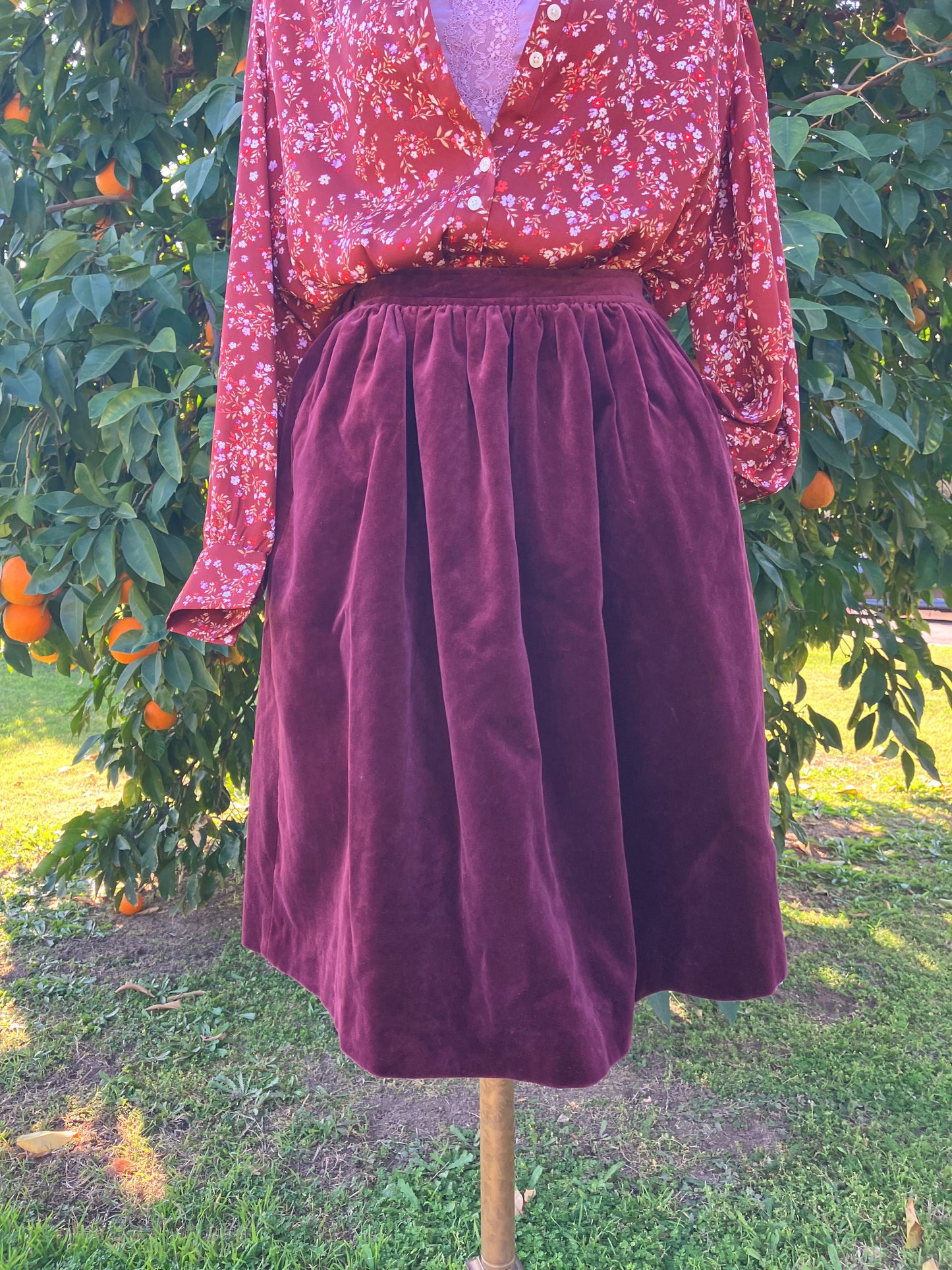 1970's Evan Picone Muted Plum Velvet Skirt