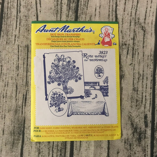 Aunt Martha’s 3823 Rose Basket for Bedspread Hot Iron Transfers