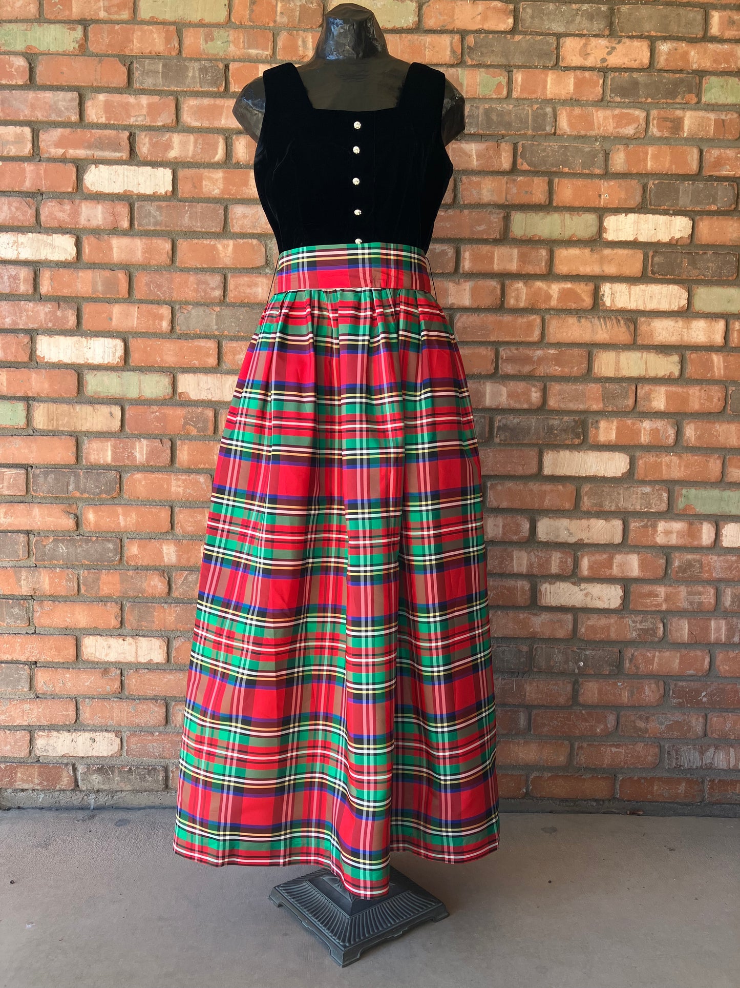 Black Velvet and Tartan Plaid Taffeta Teena Paige Holiday Maxi Dress