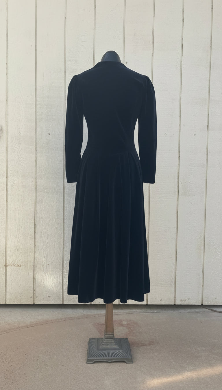 Midnight Blue Velvet Cottagecore Maxi Dress by Laura Ashley