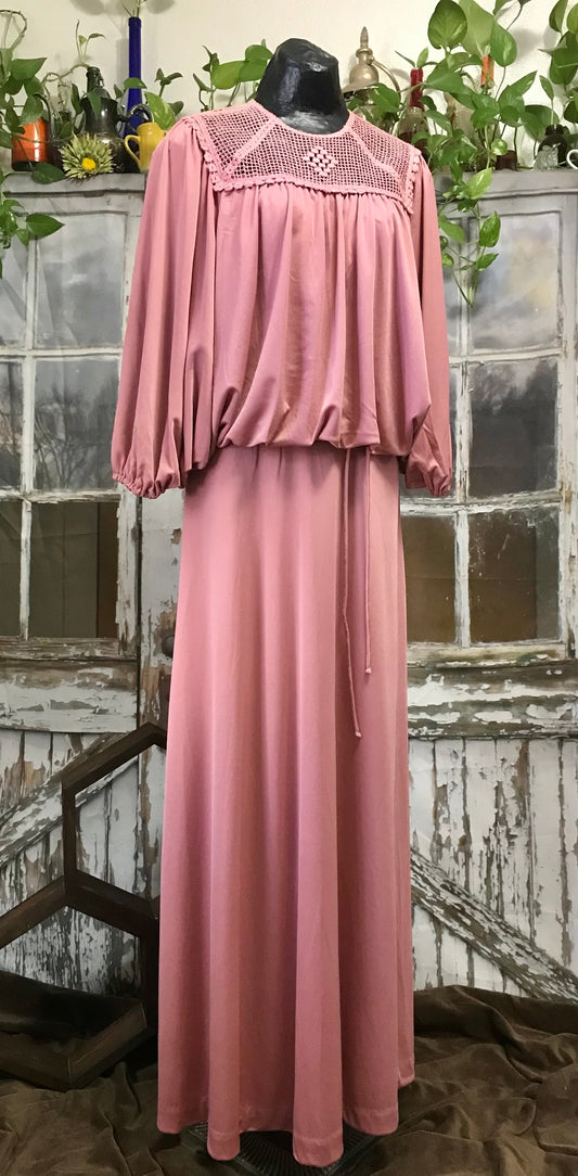 70's Dusty Rose Blousy Batwing Dress