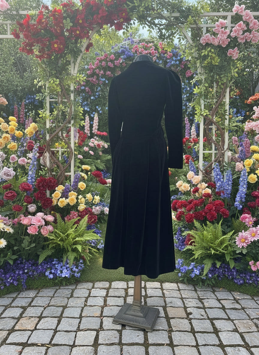 Midnight Blue Velvet Cottagecore Maxi Dress by Laura Ashley