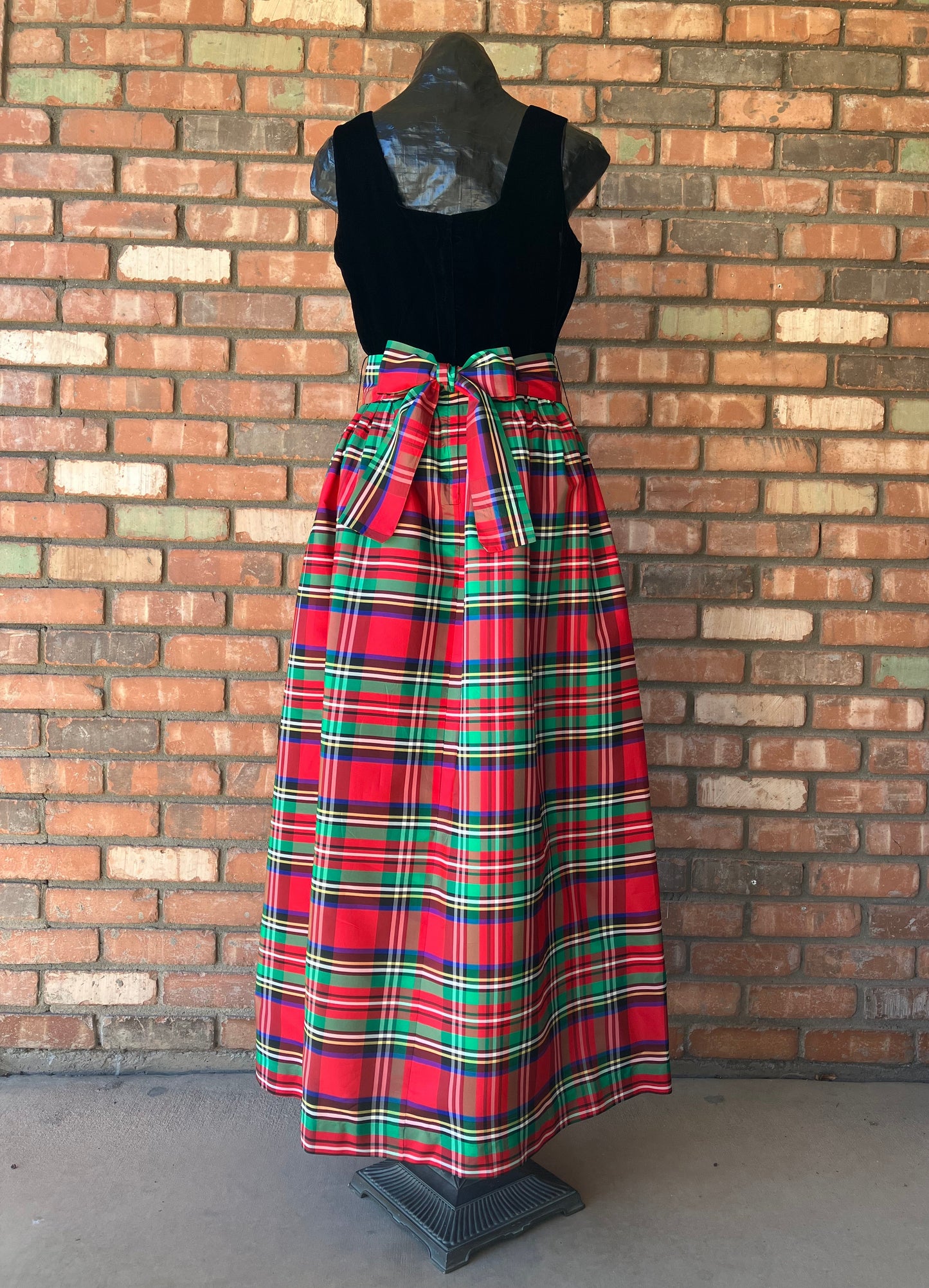 Black Velvet and Tartan Plaid Taffeta Teena Paige Holiday Maxi Dress