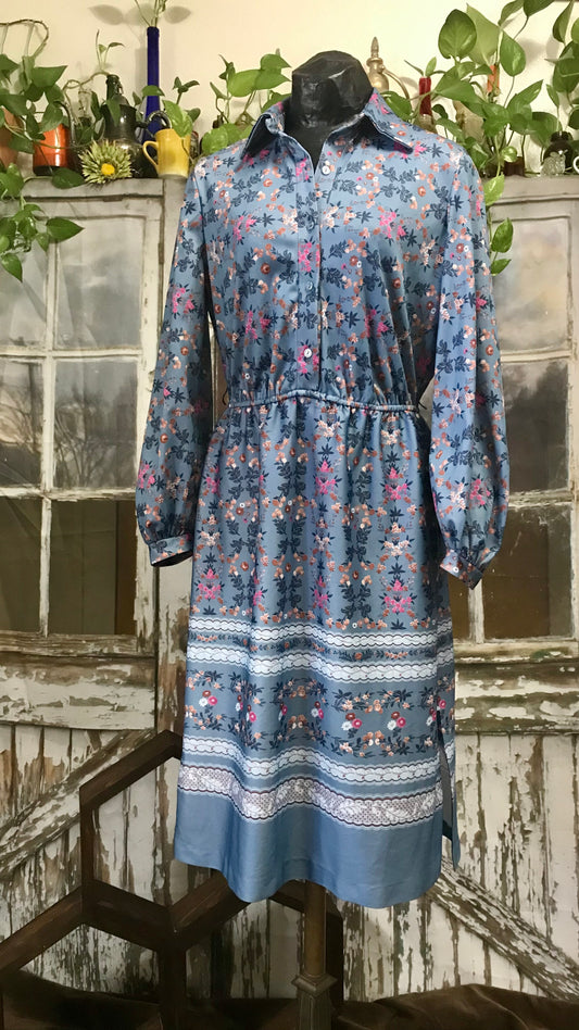 Elayne of California Blue Floral Dress