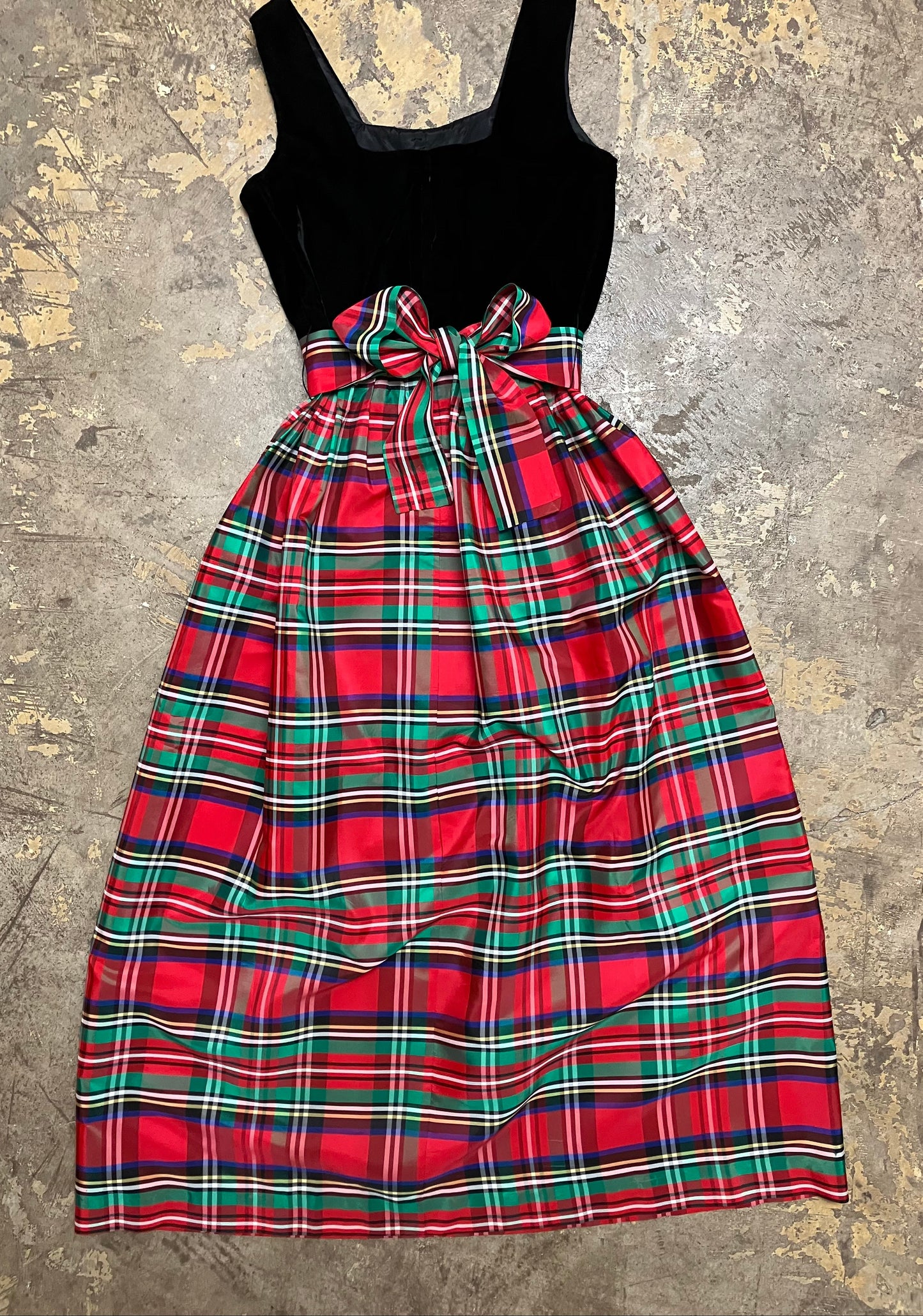 Black Velvet and Tartan Plaid Taffeta Teena Paige Holiday Maxi Dress