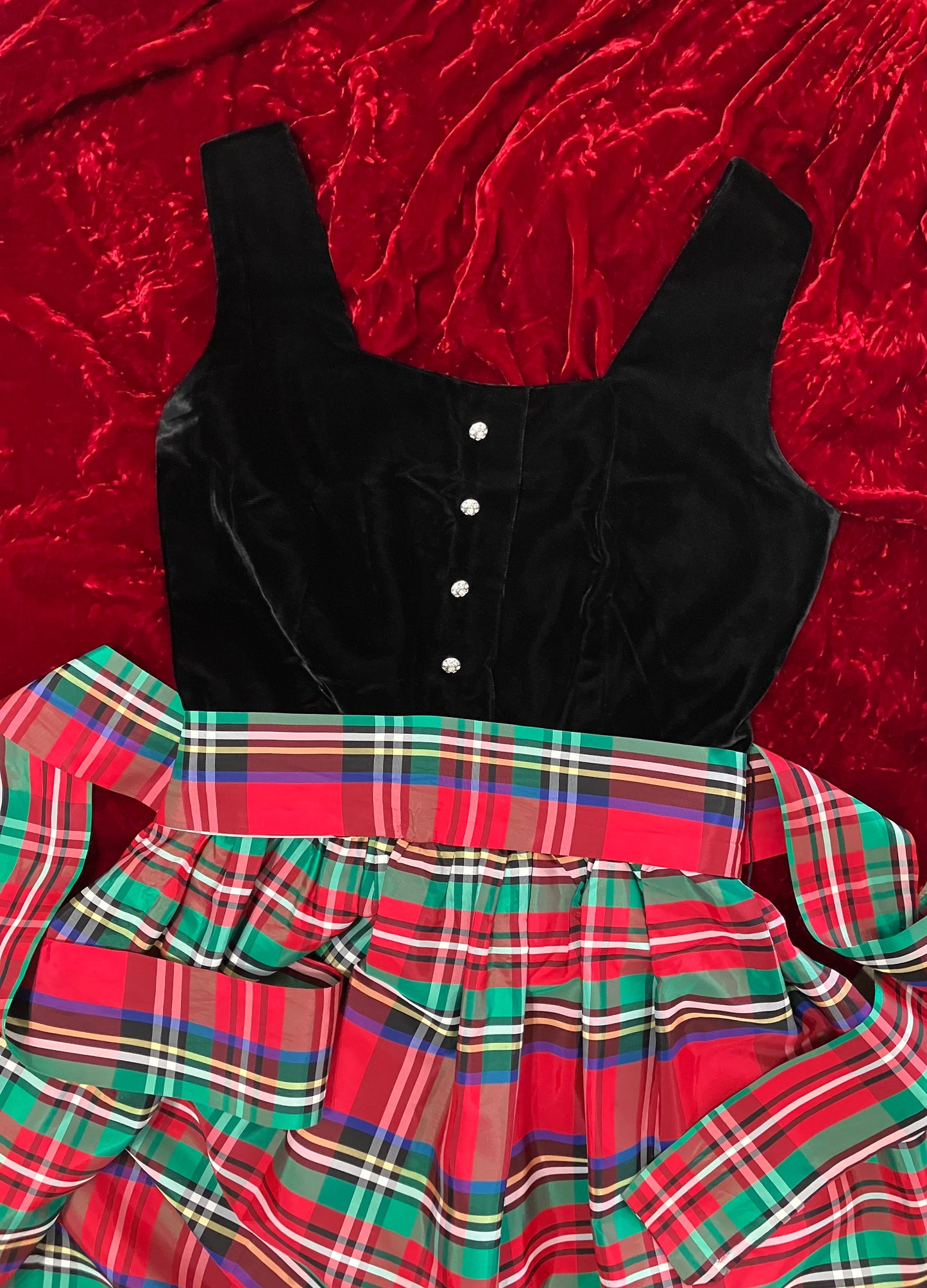 Black Velvet and Tartan Plaid Taffeta Teena Paige Holiday Maxi Dress