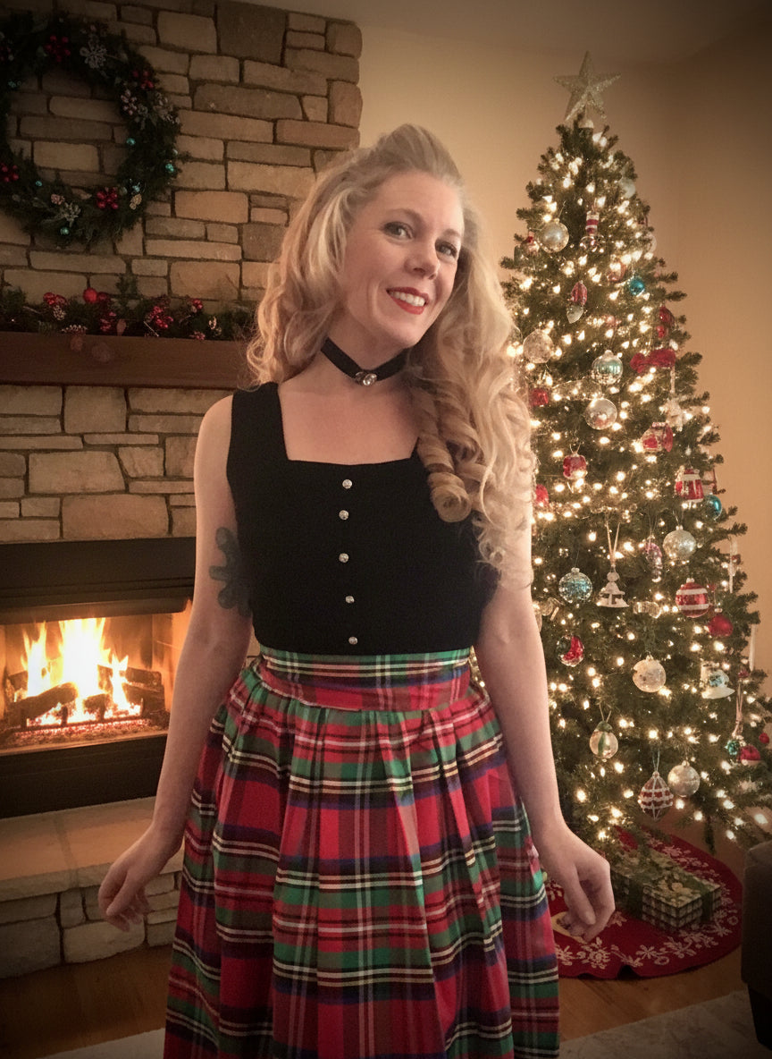 Black Velvet and Tartan Plaid Taffeta Teena Paige Holiday Maxi Dress