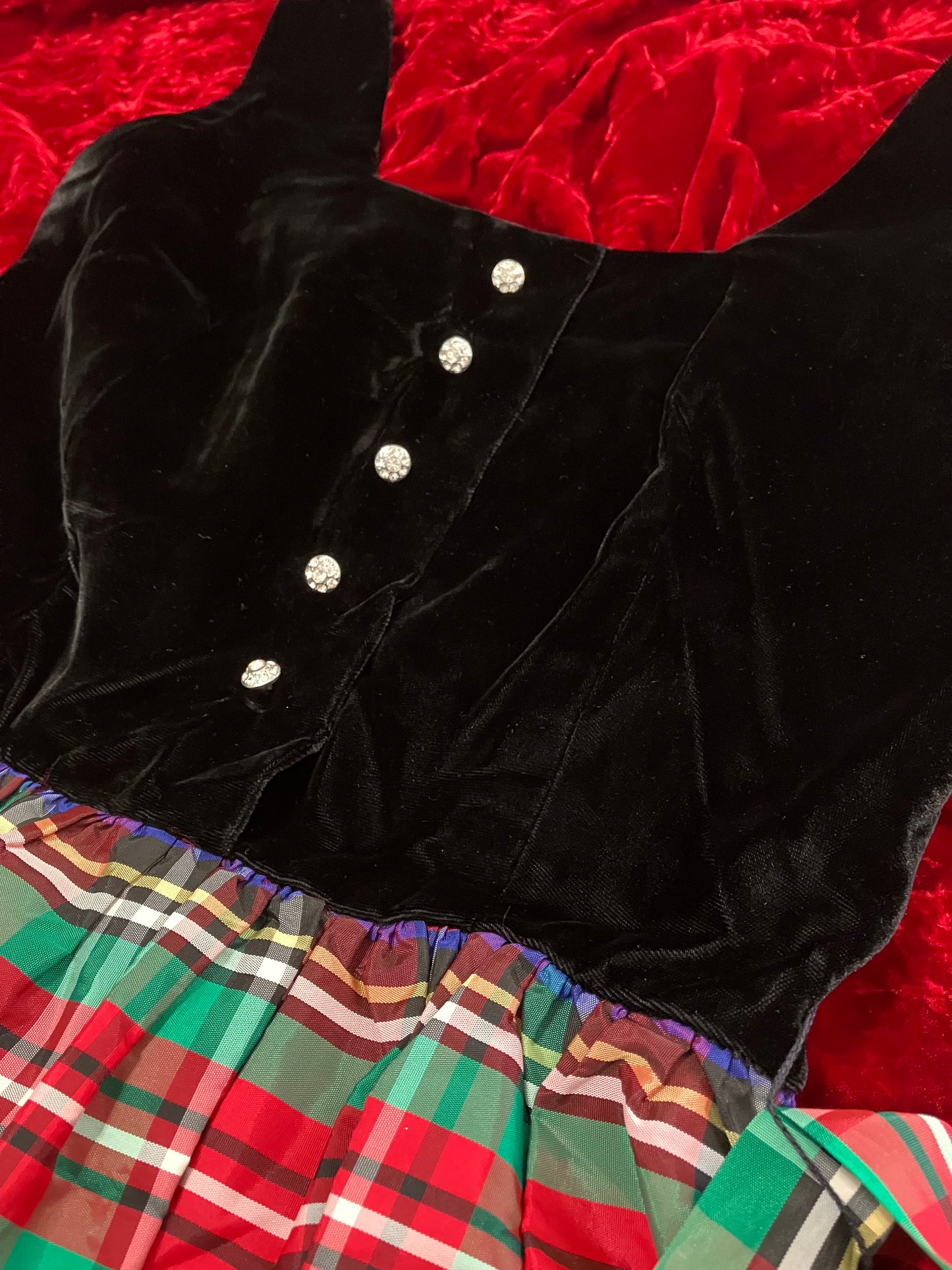 Black Velvet and Tartan Plaid Taffeta Teena Paige Holiday Maxi Dress