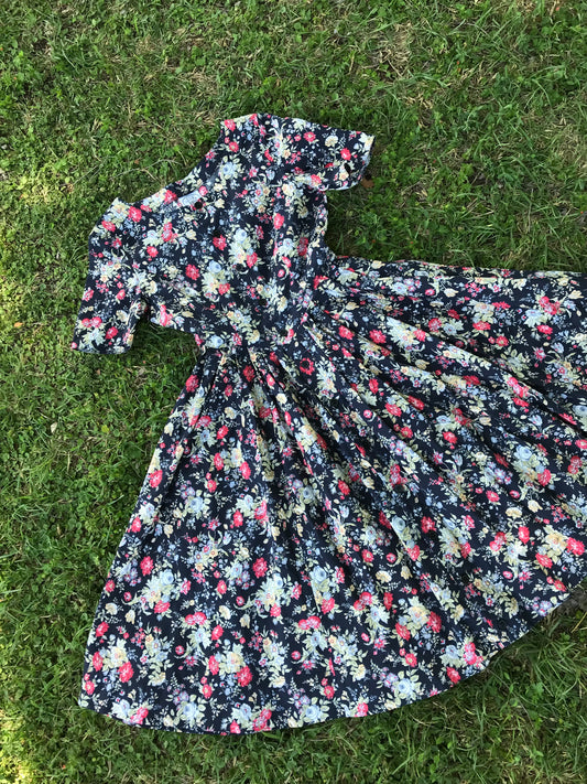 Navy 80's Laura Ashley Tea Dress