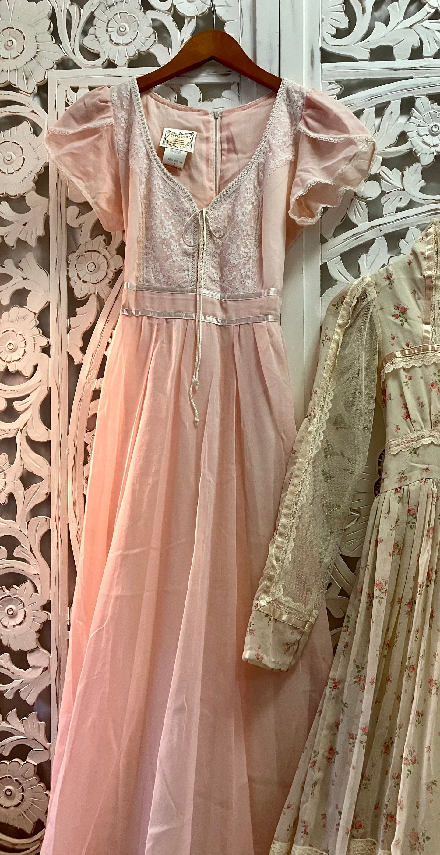 Pink Voile Flutter Sleeve Gunne Sax Maxi Dress