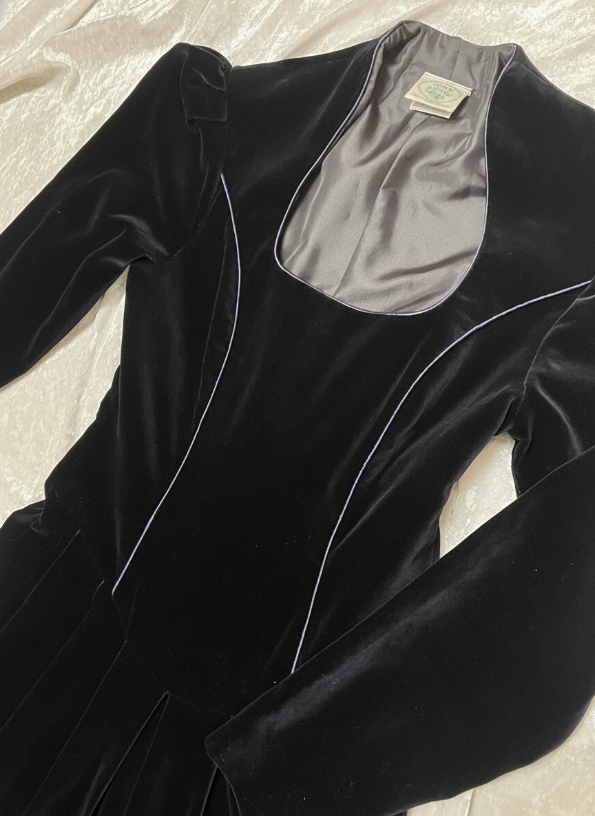 Midnight Blue Velvet Cottagecore Maxi Dress by Laura Ashley