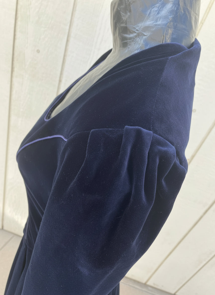 Midnight Blue Velvet Cottagecore Maxi Dress by Laura Ashley