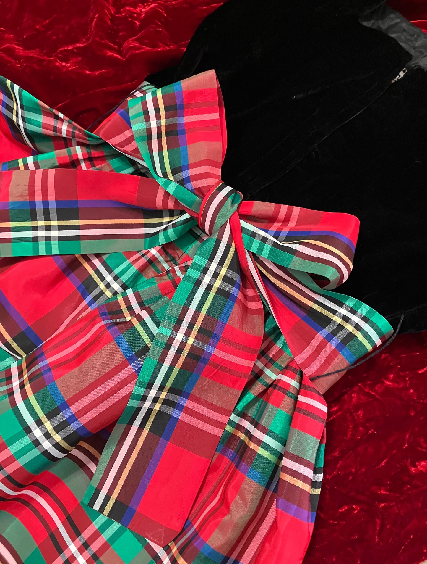 Black Velvet and Tartan Plaid Taffeta Teena Paige Holiday Maxi Dress