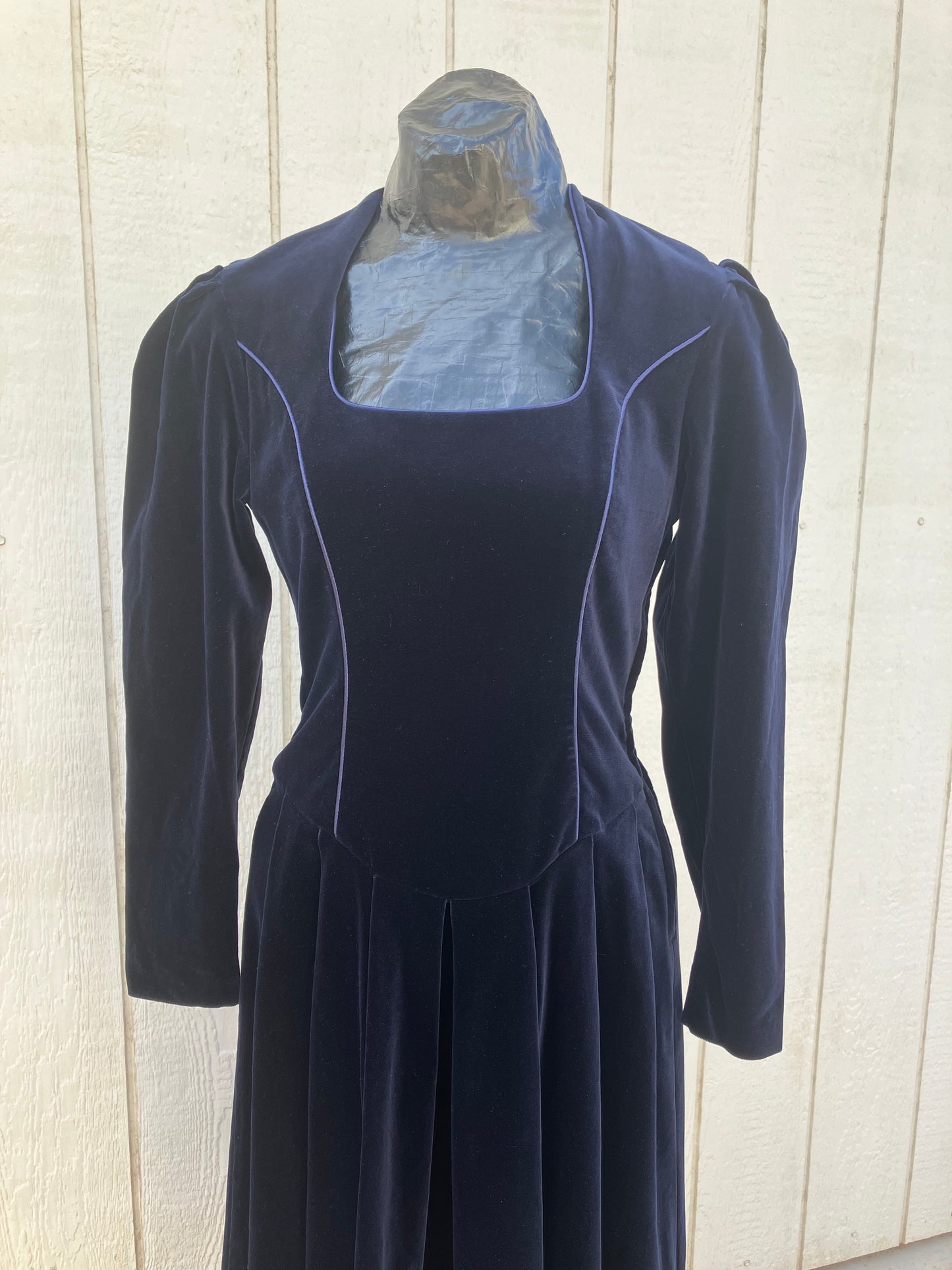 Midnight Blue Velvet Cottagecore Maxi Dress by Laura Ashley