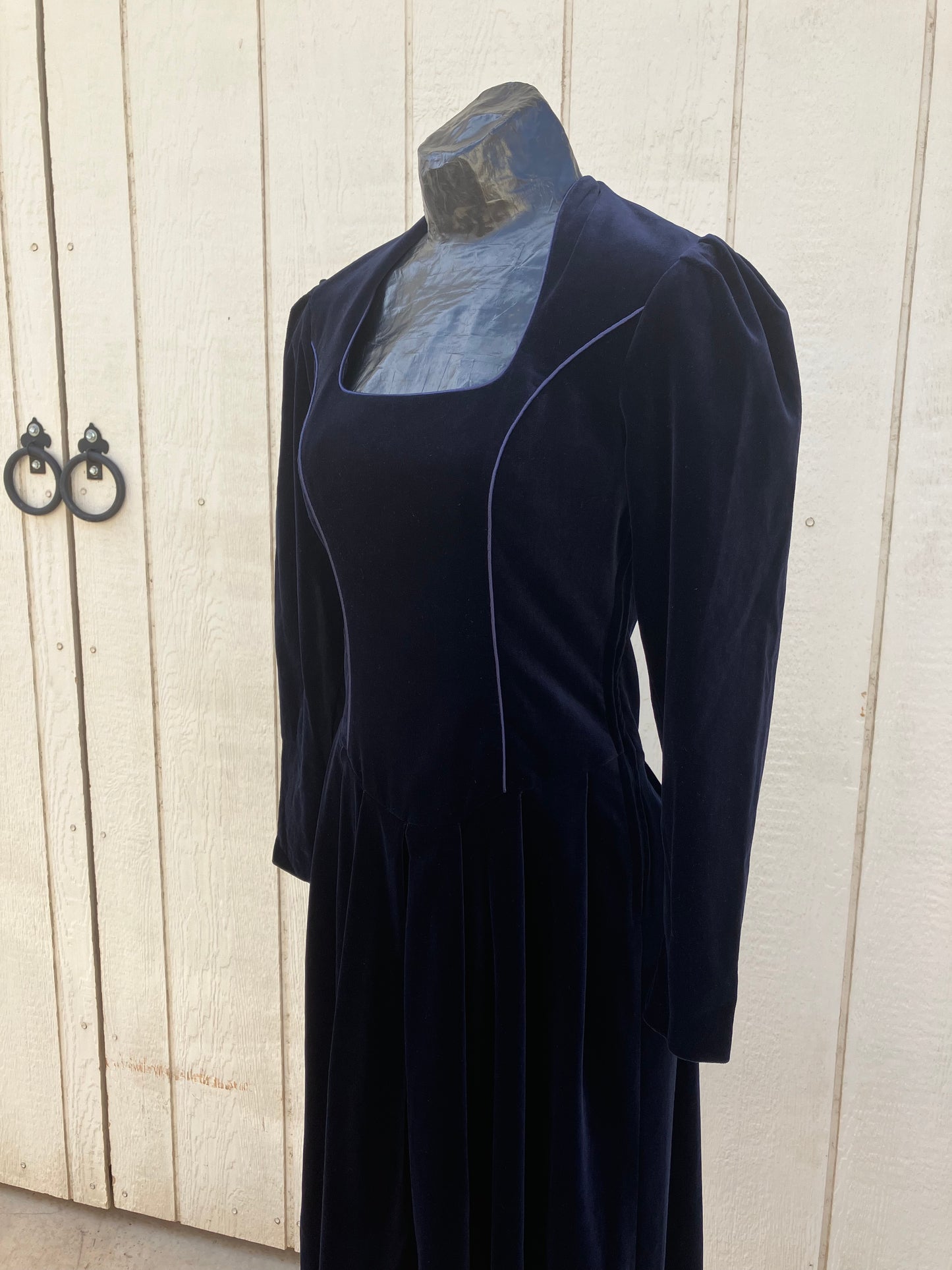 Midnight Blue Velvet Cottagecore Maxi Dress by Laura Ashley