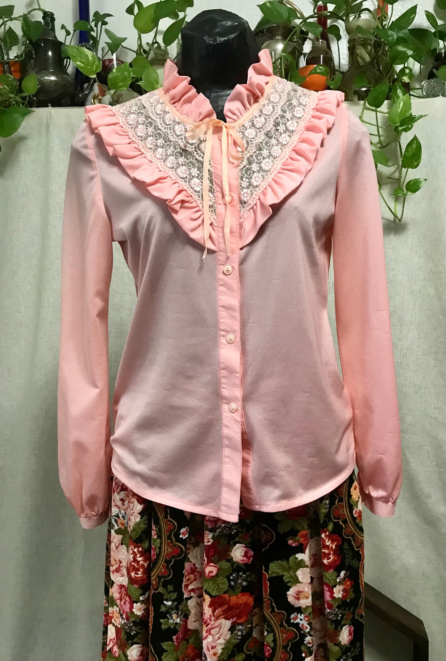 Pink Cottagecore 1970's Button Down Blouse