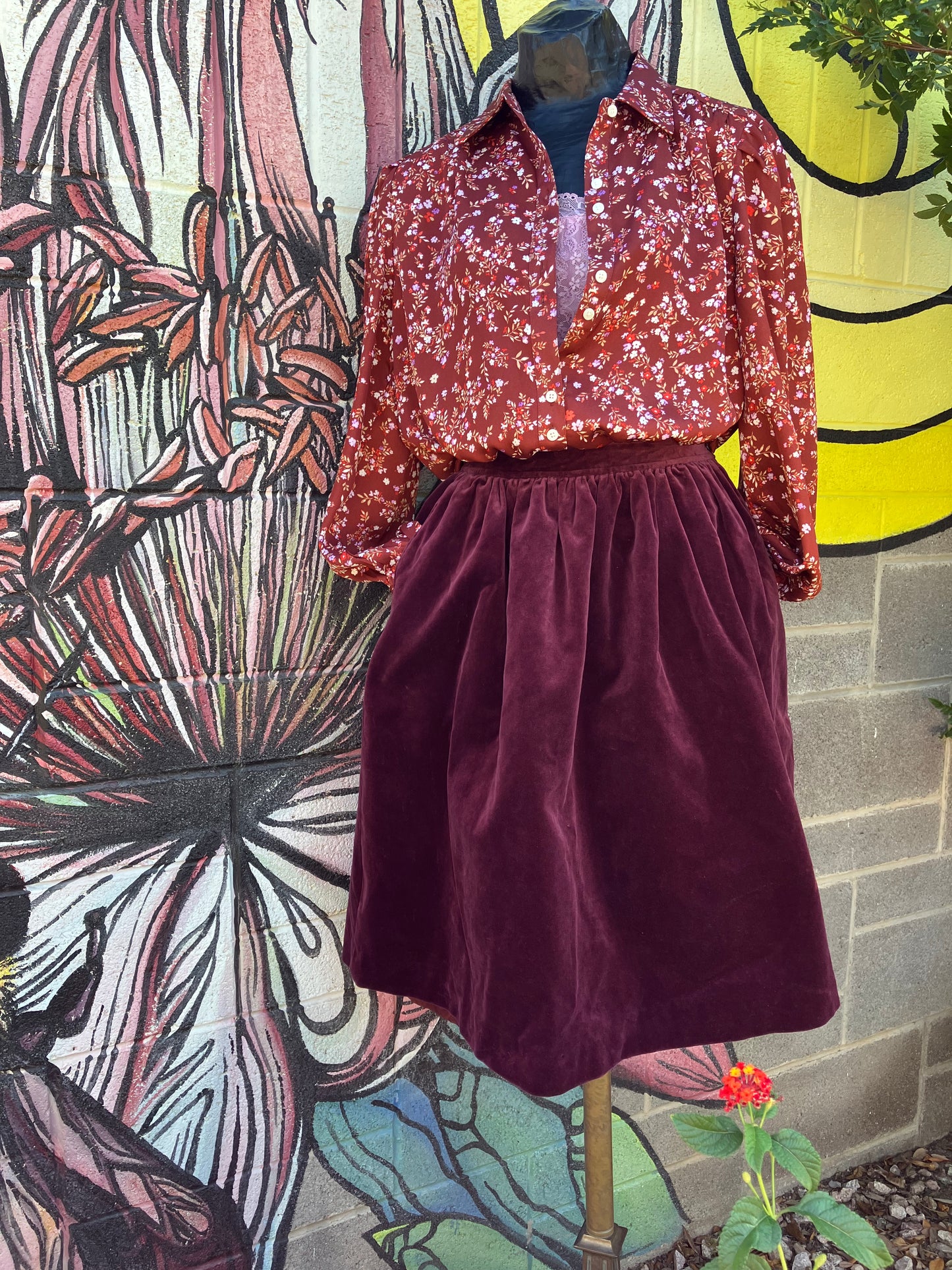 1970's Evan Picone Muted Plum Velvet Skirt