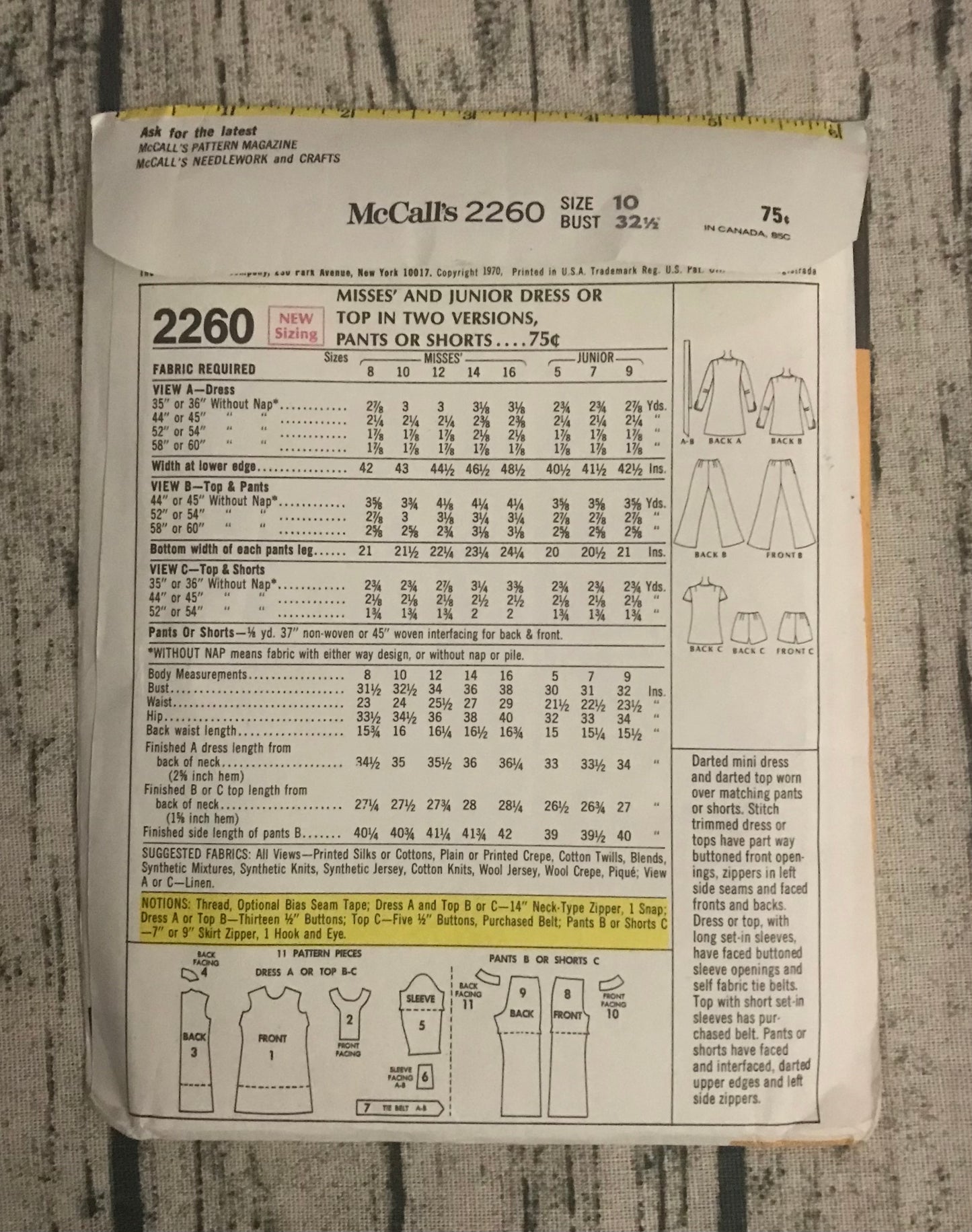 McCall’s 2260 Junior Dress, Top, Pants and Short Pattern