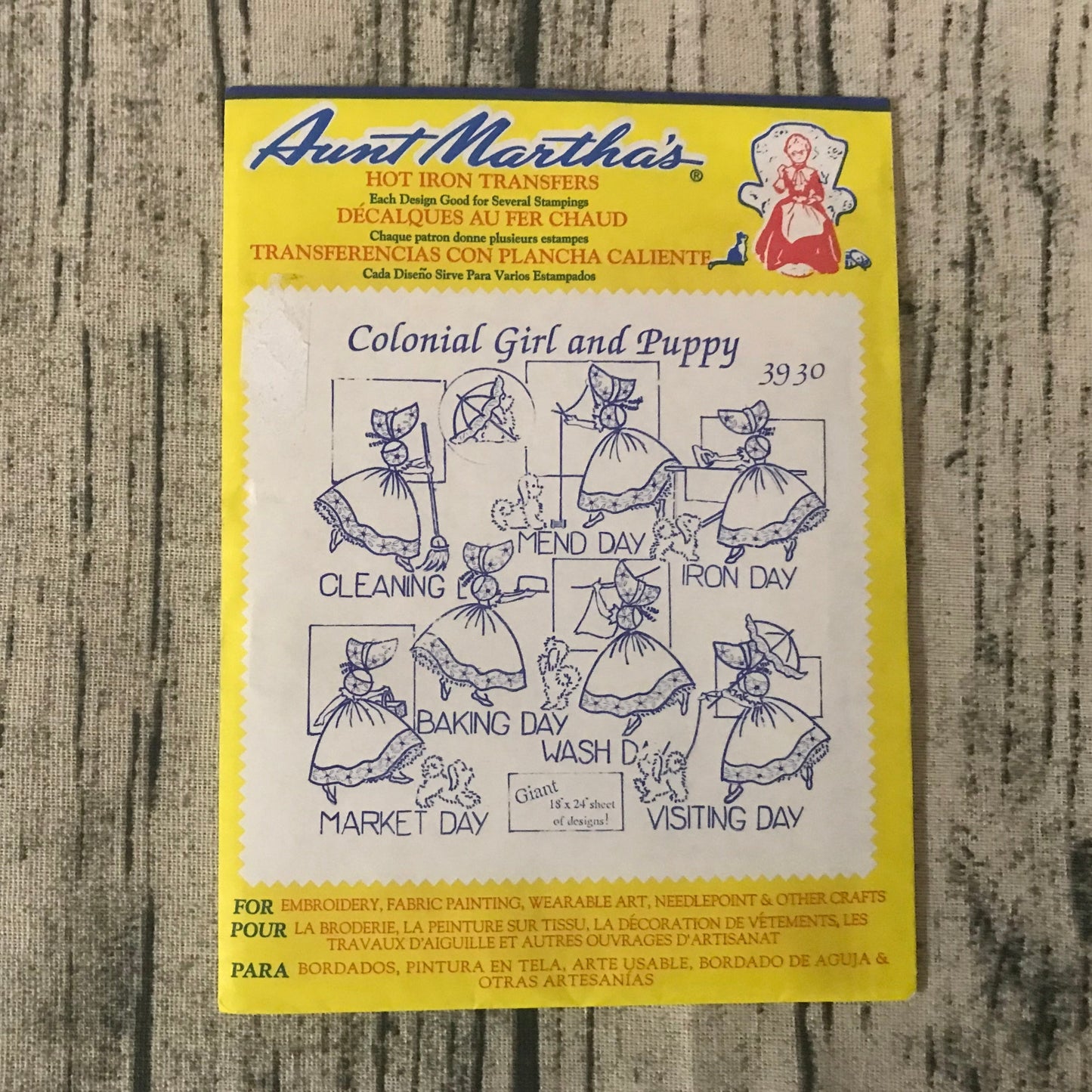 Aunt Martha’s 3930 Colonial Girl and Puppy Hot Iron Transfers