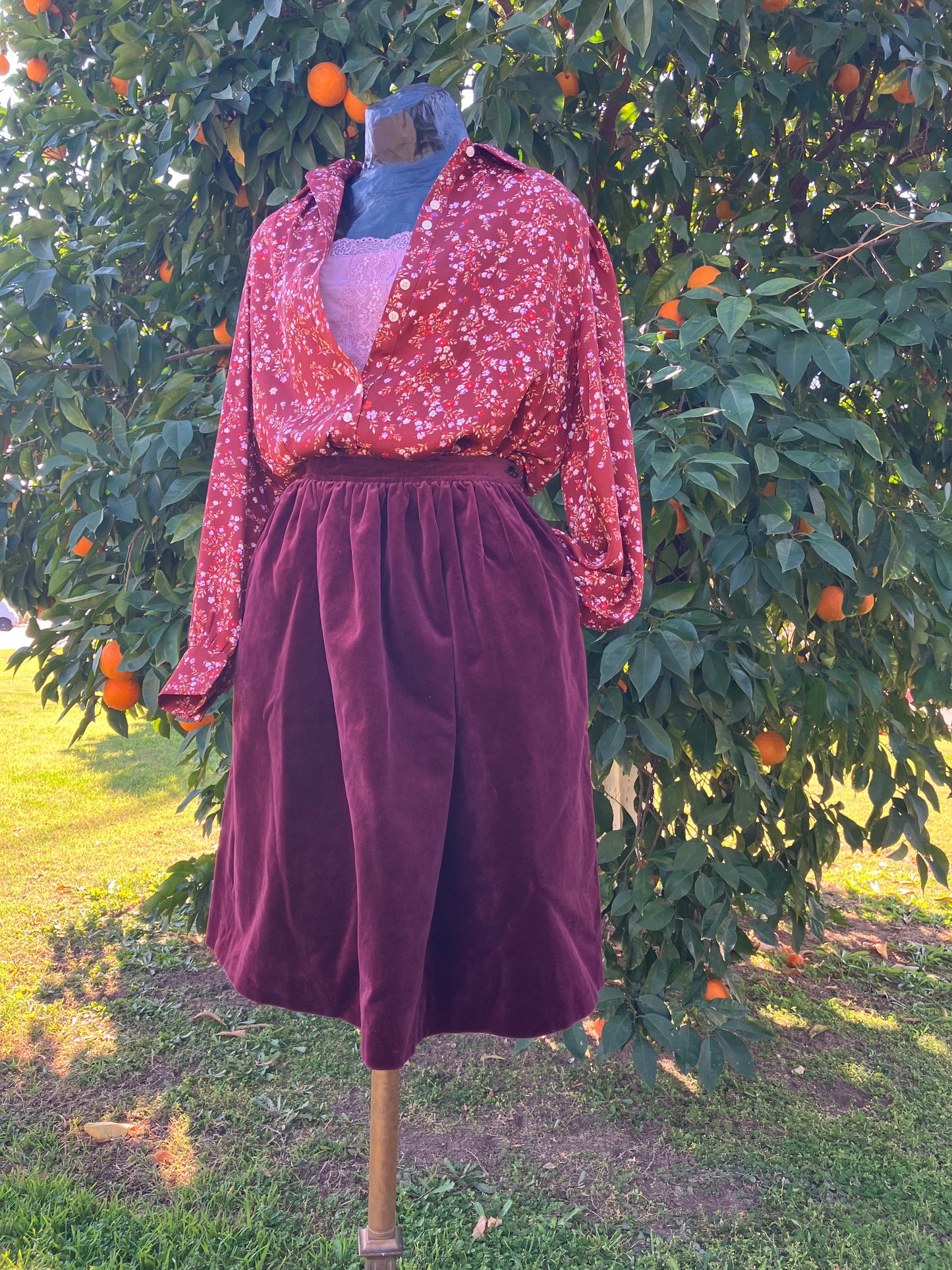 1970's Evan Picone Muted Plum Velvet Skirt