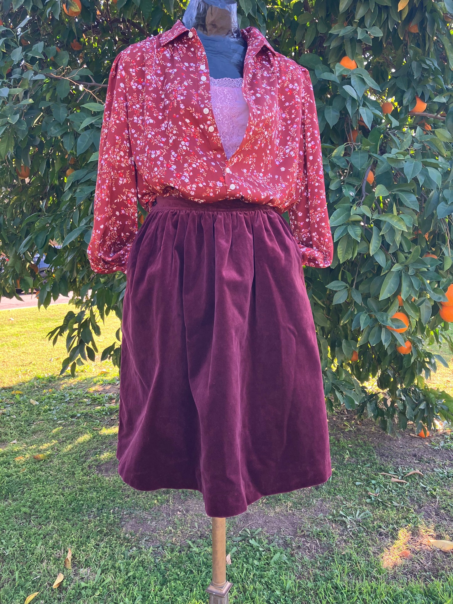 1970's Evan Picone Muted Plum Velvet Skirt