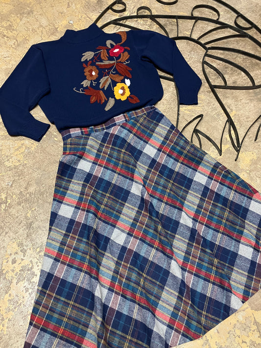 70's Sears Bazar Juniors Plaid Midi Skirt
