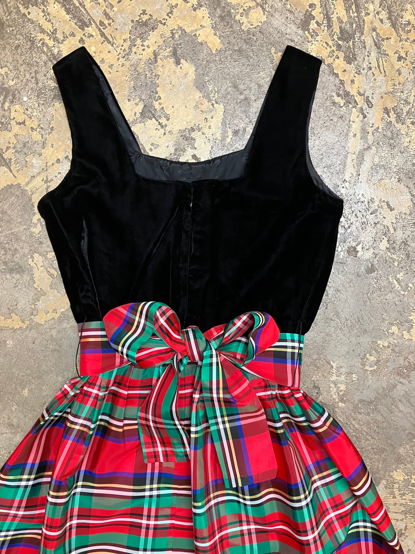 Black Velvet and Tartan Plaid Taffeta Teena Paige Holiday Maxi Dress