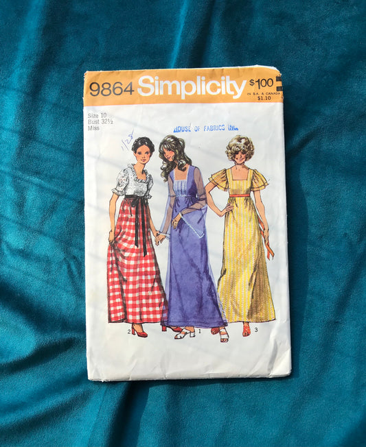 Simplicity 9864 Misses’ 1972 Dress Pattern