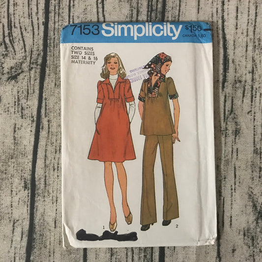 Simplicity 7153 Maternity Dress or Top, Pants and Hair Scarf