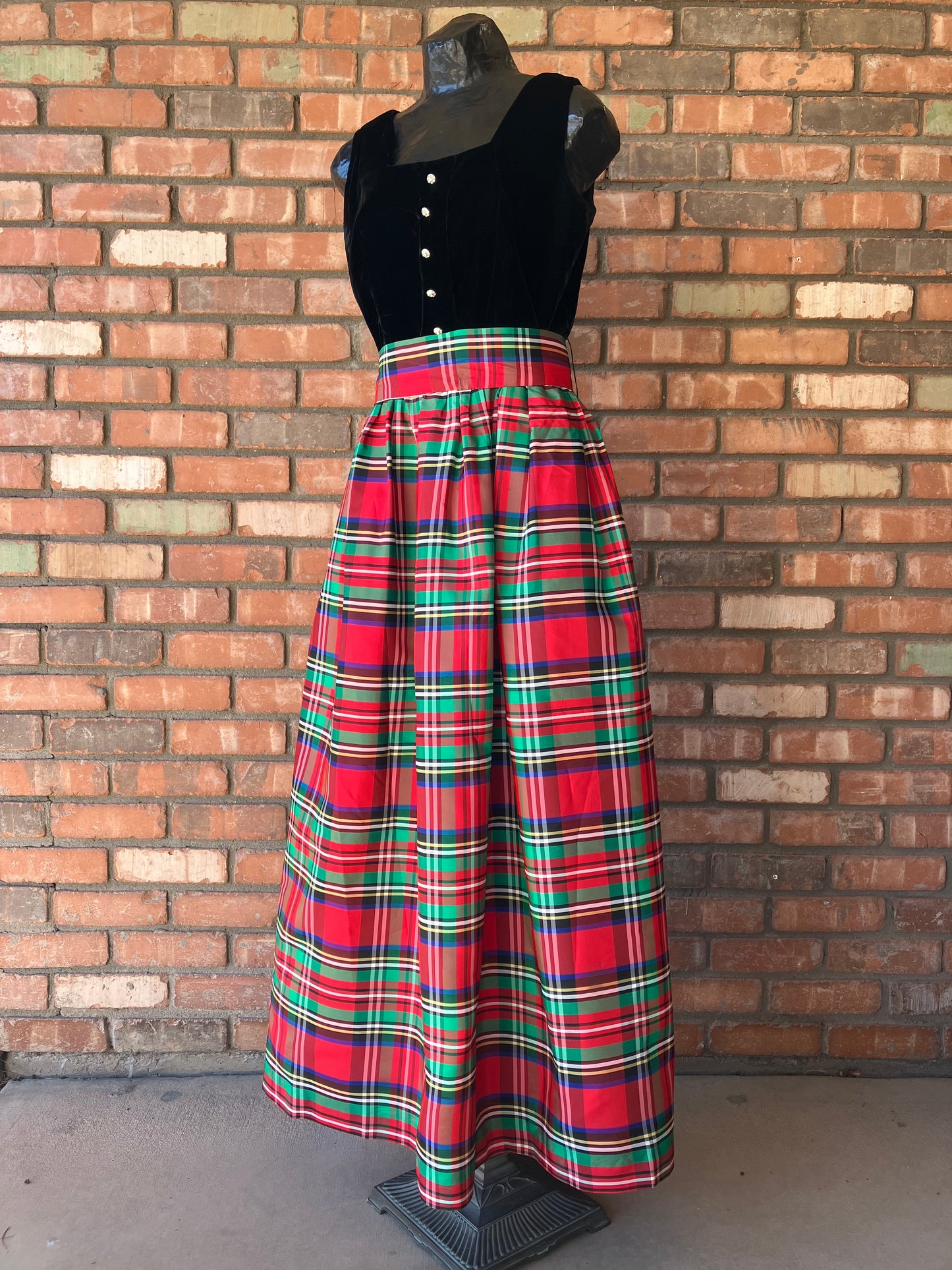 Black Velvet and Tartan Plaid Taffeta Teena Paige Holiday Maxi Dress