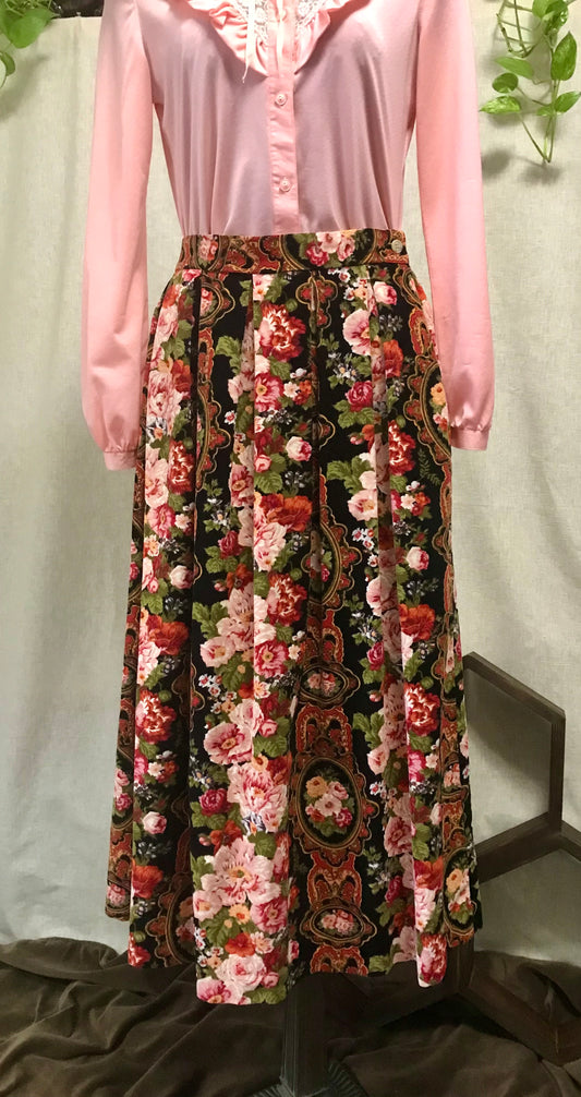 1980's Bachamel  Dark Floral Corduroy Skirt