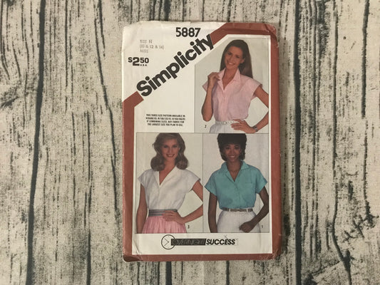 Simplicity 5887 Misses' Button Front Semi-Fitted Shirt Size 10-14