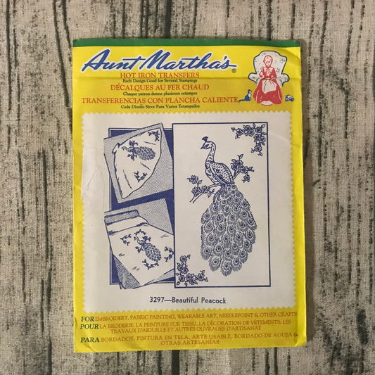 Aunt Martha’s 3297 Beautiful Peacock Hot Iron Transfers